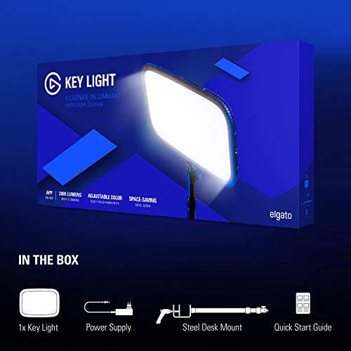 Elgato Key Light | Professional 2800 lumens Studio Light with desk clamp for Streaming