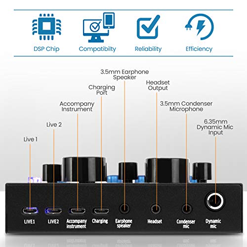 Mini Audio Interface Podcast Mixer Sound Card for Live Streaming