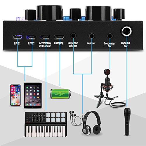 Mini Audio Interface Podcast Mixer Sound Card for Live Streaming